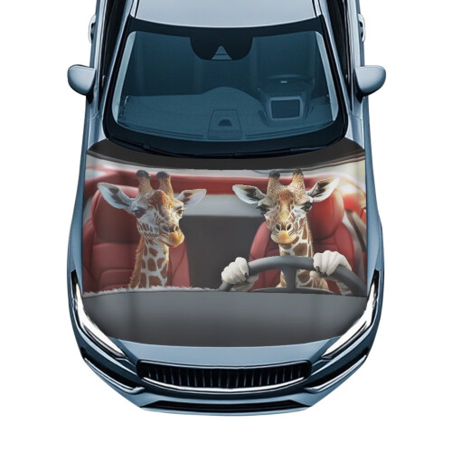 Giraffe Car Hood Cover Polyester Windproof Elastic