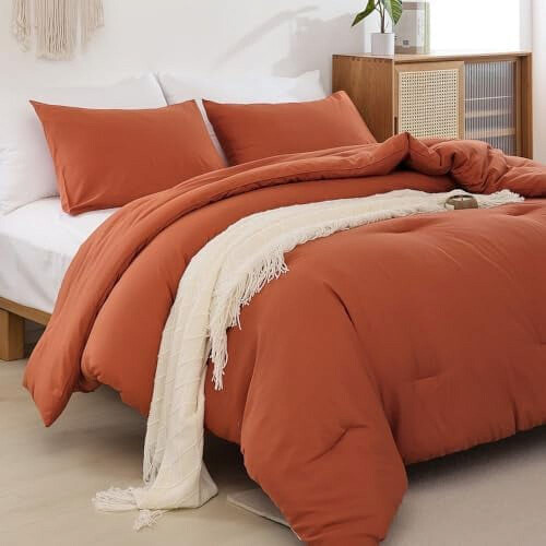 King Size Comforter Set Burnt Orange 3 pcs 1