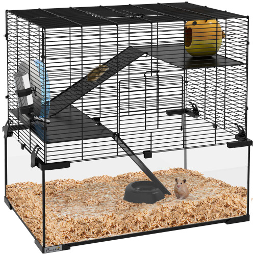 PawHut Jaula para Hámster Negro 60 x 40 x 54.5 cm
