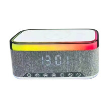 Speaker with Wireless Charging LED Ambient Light and Alarm Clock-TWS FM Radio USB 15W Charging White