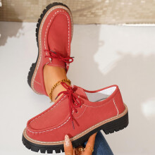 Women's Vintage Lace-Up Loafers Faux Suede Mid-Heel Comfort