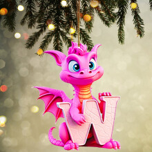 Dino Alphabet Ornaments Pink 26-Letter Christmas Decor