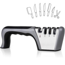 (As show, One size) Affûteur de couteaux manuel, 4 étapes, 2 lames en acier au tungstène pour l'affûtage grossier et l'affûtage