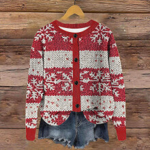 Women's Printed Knit Cardigan Sweater Long Sleeve Round