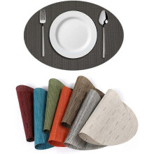 (As show, One size) Lot de 4 sets de table ovales, sets de table occidentaux en PVC, tapis tissé isolant thermique, sets