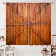 Farmhouse Barn Door Curtains Blue Grey Wooden Plank 2