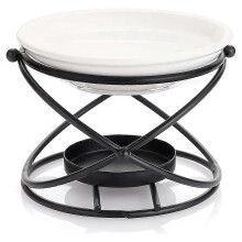 (As show, One size) Brûleur d'huiles essentielles décoratif en métal avec bol en céramique, porte-bougie, diffuseur d'arômes,
