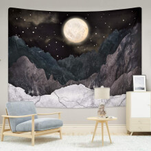 (As show, One size) Tapisserie murale Montagne, Lune et Étoiles, Ciel étoilé, Nature, Paysage de montagne