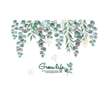 (As show, One size) Stickers muraux feuilles vertes suspendues, feuilles de plantes fraîches amovibles, fleurs et lianes,