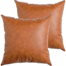 (As show, One size) Lot de 2 housses de coussin décoratives en similicuir, marron moderne, pour canapé, lit ou sofa.