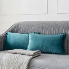 (As show, One size) Housses de coussin décoratives en velours lombaire avec pompons doux, lot de 2, pour canapé ou lit,