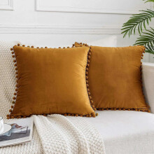 (As show, One size) Housses de coussin décoratives en velours avec pompons mignons, lot de 2 housses de coussin douces pour