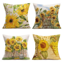 (As show, One size) Housses de coussin décoratives vintage jaune tournesol en coton, carrées 45 x 45 cm, lot de 4