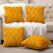 (As show, One size) Housses de coussin décoratives 45x45 cm, lot de 4, pour canapé ou lit, en velours de laine douce à poils