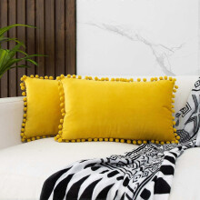 (As show, One size) Housses de coussin décoratives à pompons lombaires, lot de 2, en velours doux, pour canapé ou chambre,