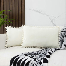 (As show, One size) Housses de coussin décoratives à pompons lombaires, lot de 2, en velours doux, pour canapé ou chambre,