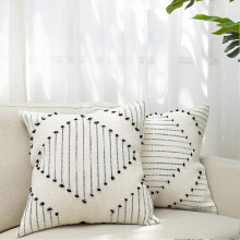 (As show, One size) Housses de coussin bohèmes noires et blanches 50x50 cm, lot de 2, style ferme moderne, pour canapé