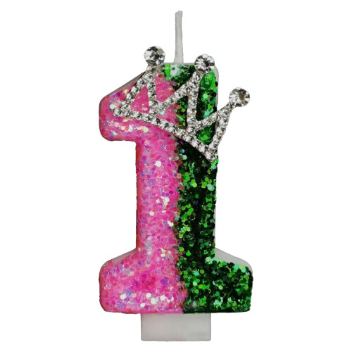Witch Birthday Candle with Green Number and Glitter Cake