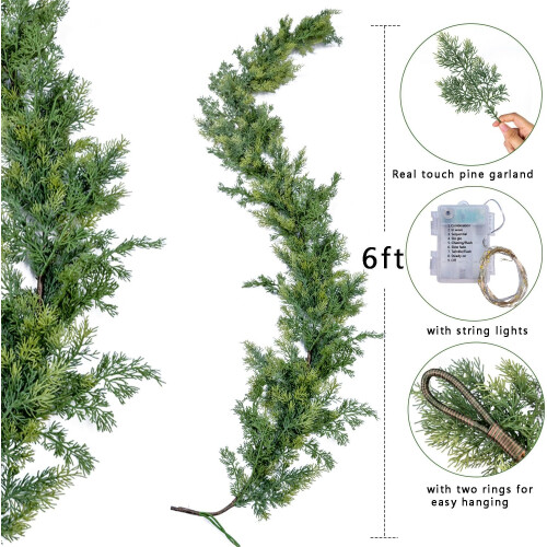 Cypress Artificial Christmas Garland with Warm White LED 1