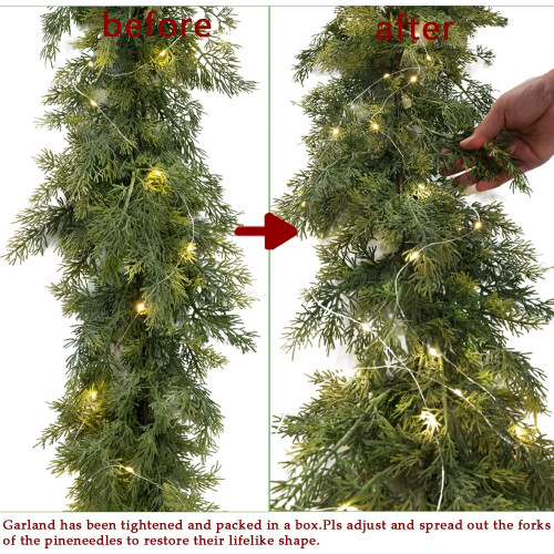 Cypress Artificial Christmas Garland with Warm White LED 2