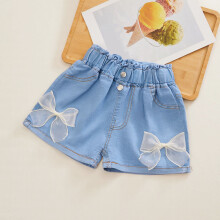 Denim Pleated Skirt for Girls with Lace Trim and Pockets