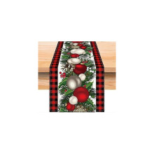 (As show, One size) Chemin de table de Noël en lin à carreaux rouges et noirs, style champêtre, 274 cm de long, décorations