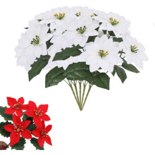 Faux Poinsettia Stem with 7 Flowers UV Resistant
