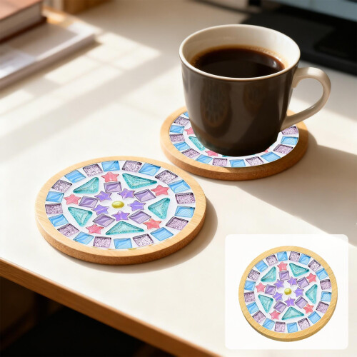 DIY Mosaic Tile Coaster Kit Wooden Cup Mat Set 4 pcs