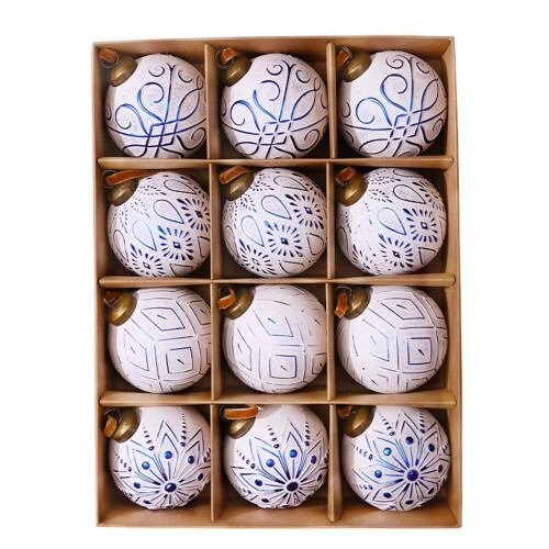 Christmas Ball Ornaments White Blue 12PCS 80mm