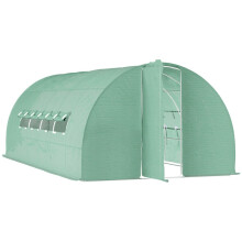 Large Polytunnel Walk In Greenhouse, Plant Gardening Tunnel Green House with Metal Hinged Door, Galvanised Steel Frame Green (3 x 6 m)