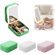 Travel Makeup Mirror Bag with LED Light 3 Modes Adjustable