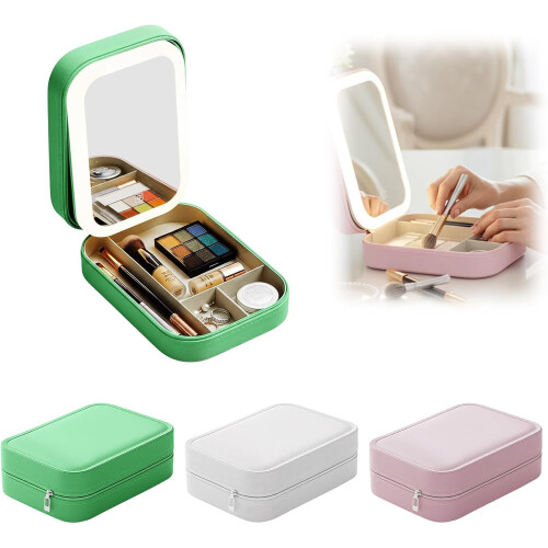Travel Makeup Mirror Bag with LED Light 3 Modes Adjustable