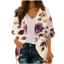 Women's Kimono Beach Cover-Up Chiffon Floral Top