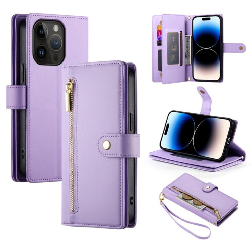 Purple Leather Wallet Case for iPhone 14 Pro 6.1 inch with