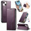 Purple Leather Flip Wallet Case for iPhone 15 6.1-Inch with 1