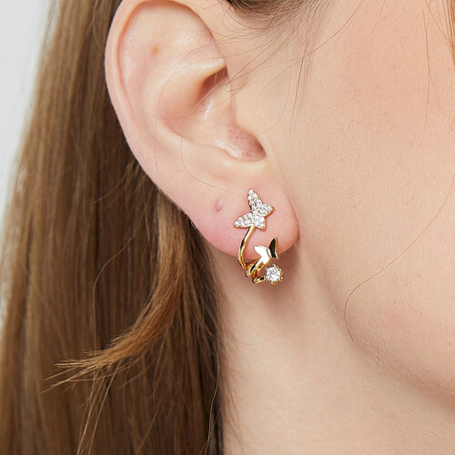 Butterfly Stud Earrings Gold Plated Cubic Zirconia 1