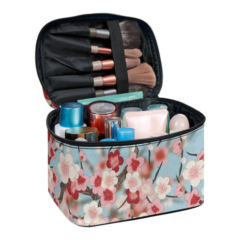 Polyester Travel Cosmetic Bag with Top Handle and Brush