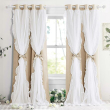 (As show, One size) Rideaux pour enfants, rideaux doubles plissés occultants, style princesse chic, 132,08 x 213,36 cm,