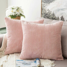 (As show, One size) Lot de 2 housses de coussin en velours côtelé, douces, unies et rayées, carrées, 40 x 40 cm (16 x 16