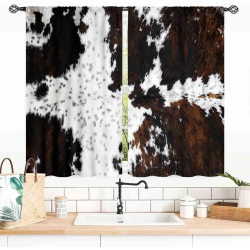 Cow Print Curtains Rustic Brown 2 Panel 55x39 inch