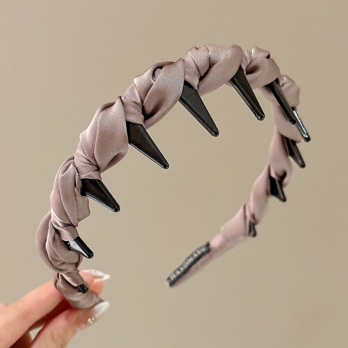 Retro High Headband with Teeth Comb Matte Pearl Ribbon