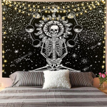 (As show, One size) Tapisserie murale Mandala Grande Vague avec coucher de soleil, tapisserie océan en noir et blanc, tenture