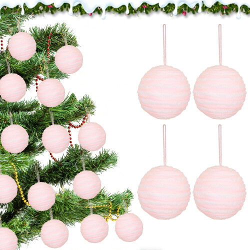 Christmas Ornament Balls Pink Shatterproof Foam 4 Pcs