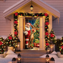 Santa Claus Christmas Door Cover Red 70.86x35.43 in