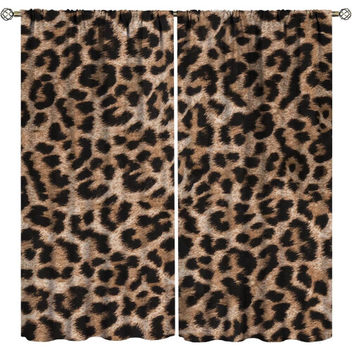 Leopard Print Curtains Brown Animal Texture 52x63 Inch 2