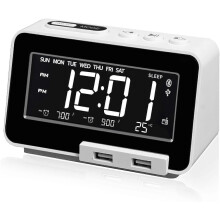(As show, One size) K5 Bluetooth väckarklocka, USB-spelare, steglös dimmer, dubbelt separat larm med helgläge, insomningstimer,