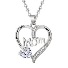 925 Sterling Silver Mom Necklace with Birthstone S-White