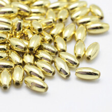 Golden Plated Eco-Friendly Plastic Beads Oval 8x4mm 1mm