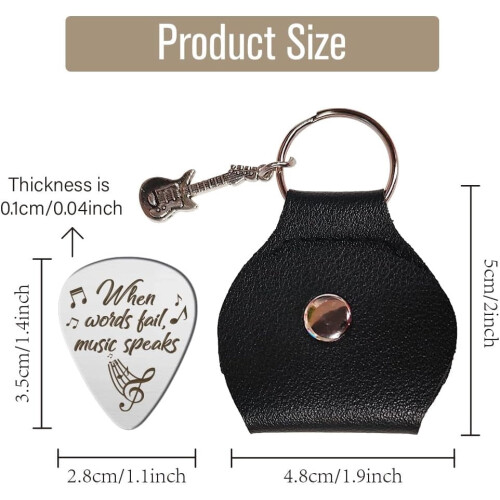 Stainless Steel Guitar Pick with Holder – When Words Fail 1