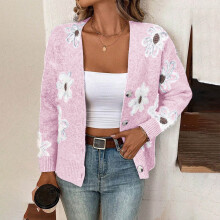 Women's floral knit cardigan long sleeve loose fit